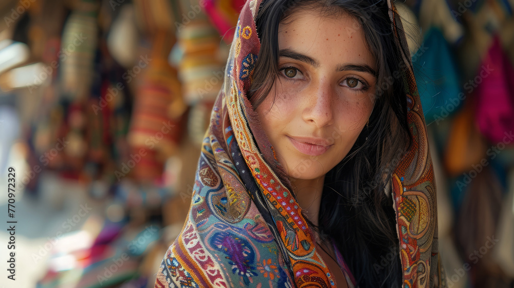 Photo of a young woman with a traditional headscarf.