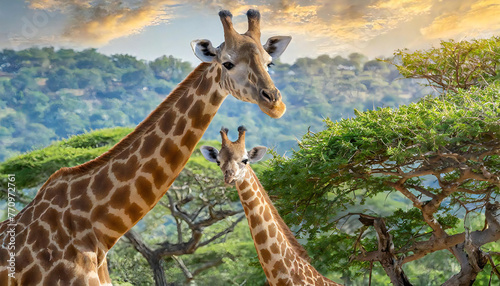                                                                Image material of wild giraffe. A herd of giraffes.