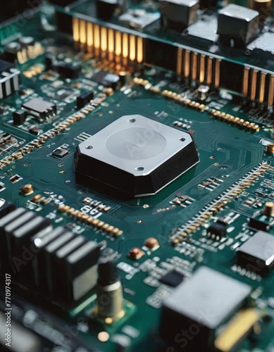 Reticolo di potenza: chip miniaturizzati, intricati circuiti. Simboli della rivoluzione dell'IA che ridefiniscono il futuro della tecnologia. photo
