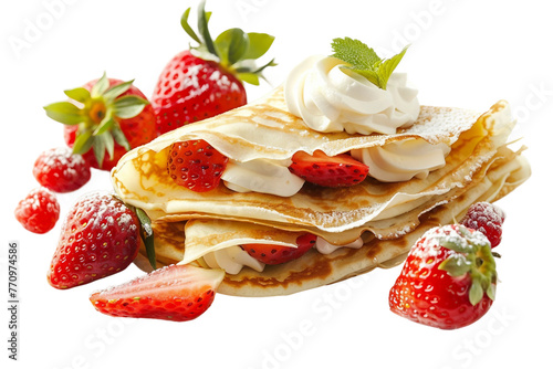 Strawberries Cream Crepes Isolated on Transparent Background