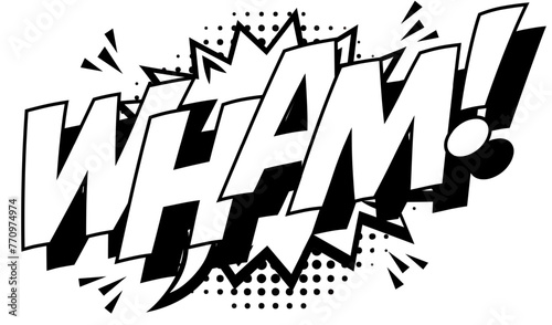 WHAM Text Comic Book Style on Pop Art Dot Background vector 10 eps photo