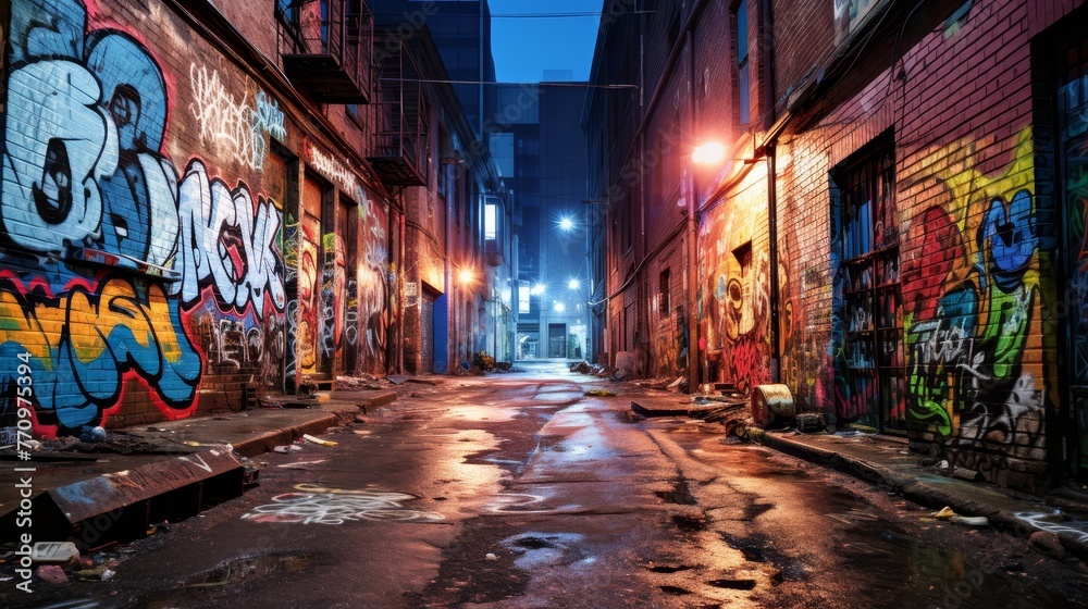 Fototapeta premium City's Hidden Canvas Graffiti Adorns 