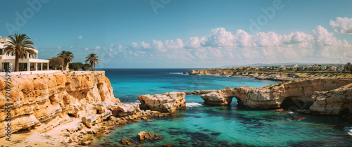 View of coastline of Cyprus beach. photo