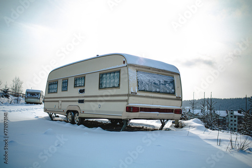 Wallpaper Mural Tiny houses on winter camping on ski resort. Torontodigital.ca