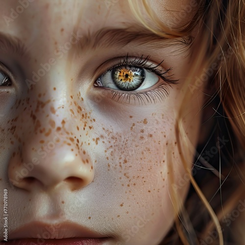 Child with beautiful hazel eyes and freckles