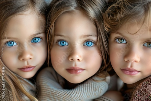 Three young girls with striking blue eyes