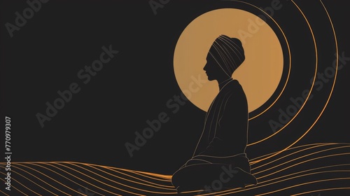 Sikh Guru Silhouette with Radiant Aura Background photo