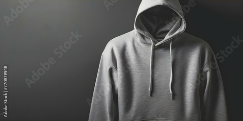 Mockup of a gray hoodie on a white background for design inspiration. Concept Clothing mockup, Gray hoodie, White background, Design inspiration