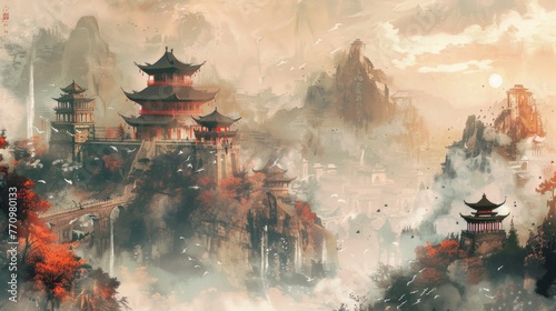 Ancient Chinese Architecture in Confucianism Illustration photo