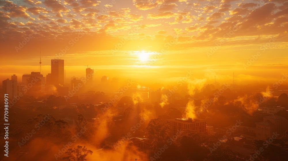 Fototapeta premium Golden Horizon Sunrise Over Urban Majesty