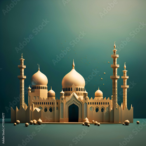 3d illustration of eid mubarak background with mosque.