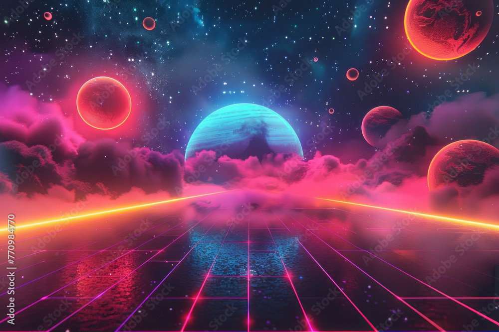 Fototapeta premium multicolored 80s style background,generative ai