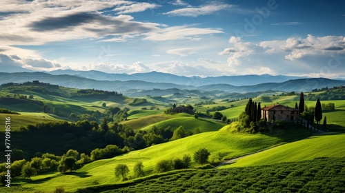 Serene Tuscany Landscape A Lush Green Meadow