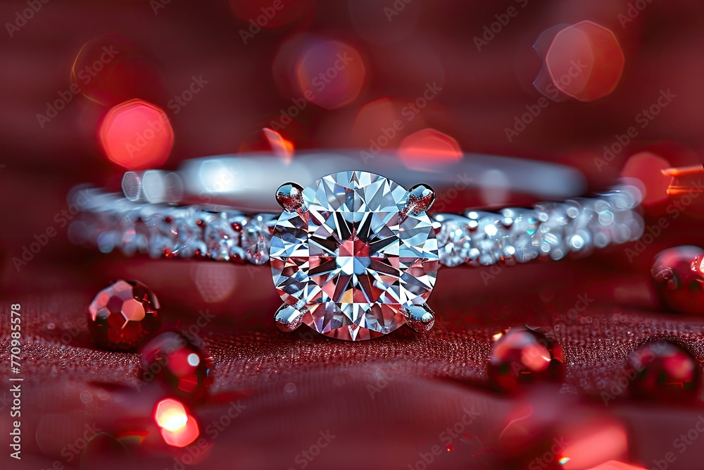 The beauty wedding ring. Diamond Engagement Ring in red Box The beauty wedding ring. Diamond Engagement Ring in red Box