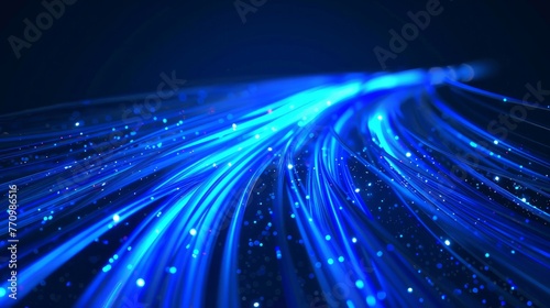 An abstract background featuring blue light streaks, reminiscent of fiber optic cables