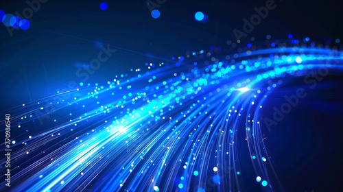 An abstract background featuring blue light streaks, reminiscent of fiber optic cables
