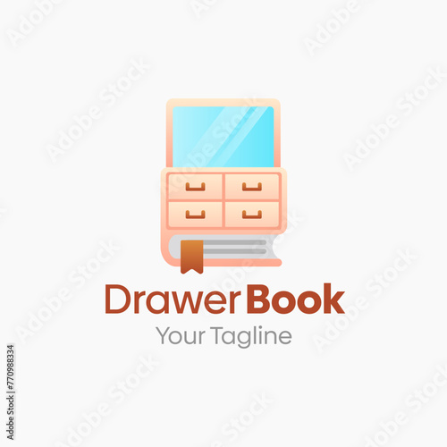 Illustration Vector Graphic Logo of Drawer Book. Merging Concepts of a Book and Drawer. Good for Education, Course, Learning, Academy etc