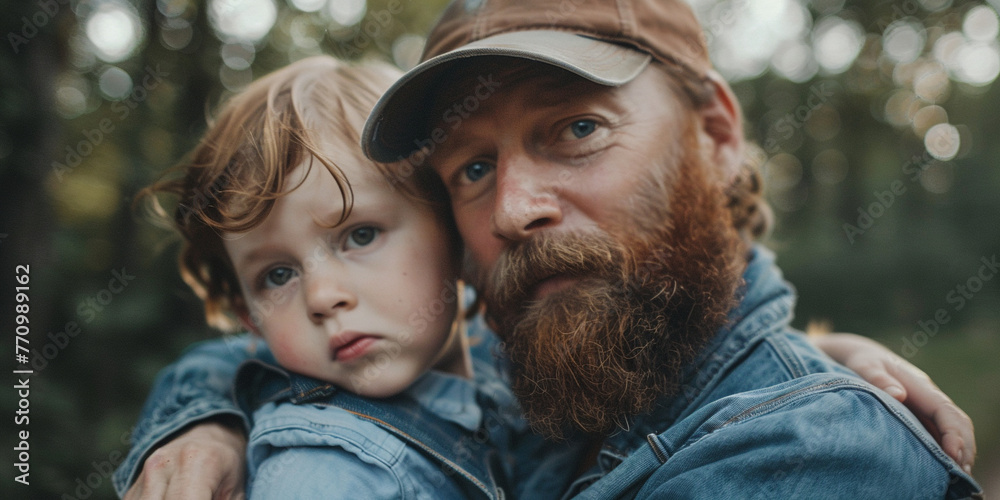 Obraz premium portrait of happy dad and kid playing together. father day photo concept.