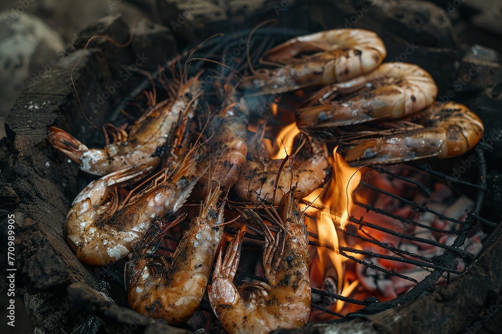 shrimp cooked in an open fire shrimp cooked in an open fire