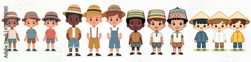 Set of Vector boys wear different hats photo