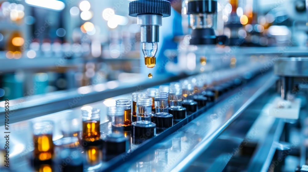 A state-of-the-art medical ampoule production line operates A state-of-the-art medical ampoule production line operates