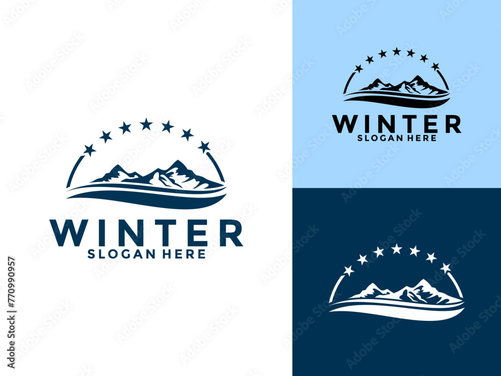 Mountain Winter Logo vector, Abstract nature or outdoor mountain logo template