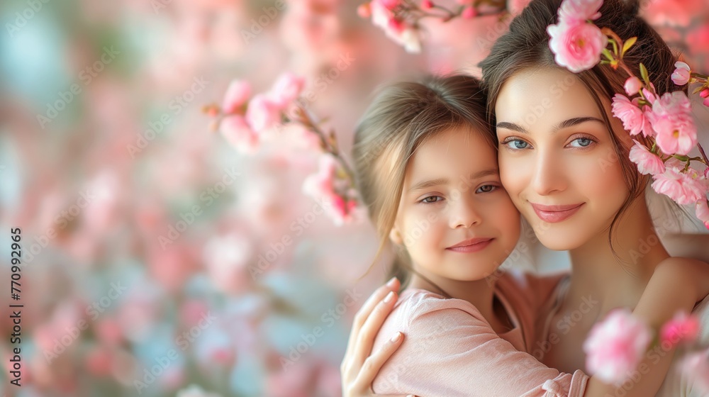 Fundo fotográfico para o Dia das Mães, com mãe e filha em meio a ...