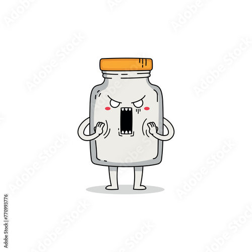 Cute glass jar cartoon character shocked expression doodle