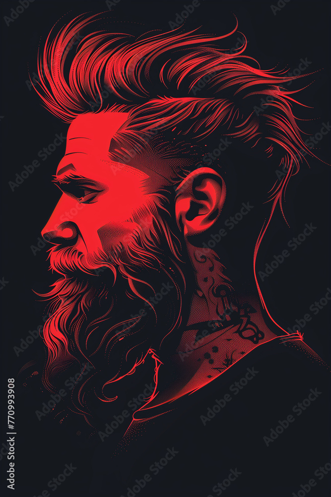 Stylish Edge: Anime Man with Beard and Tattoo - A Bold Logo for Haircut Salons