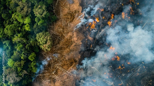 illegal logging and deforestation  forest destruction  aerial view