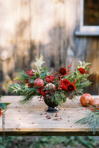 christmas themed floral centerpiece 