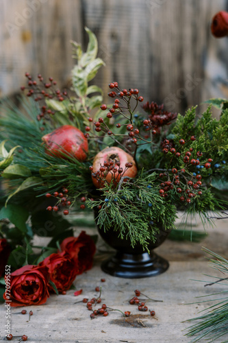 christmas themed floral centerpiece 