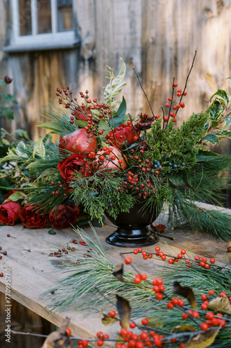 christmas themed floral centerpiece 