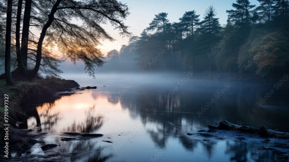 The misty morning and the tranquil lake how they create a magical atmosphere