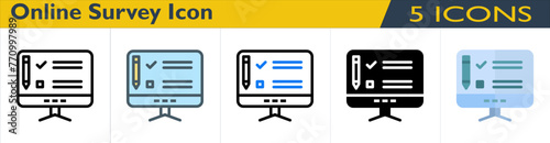 Online Survey icon with 5 styles (outline, color lineal, color outline, solid and color)