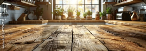 Interior Kitchen Still Life: Wooden Board Bokeh Panorama Generative AI