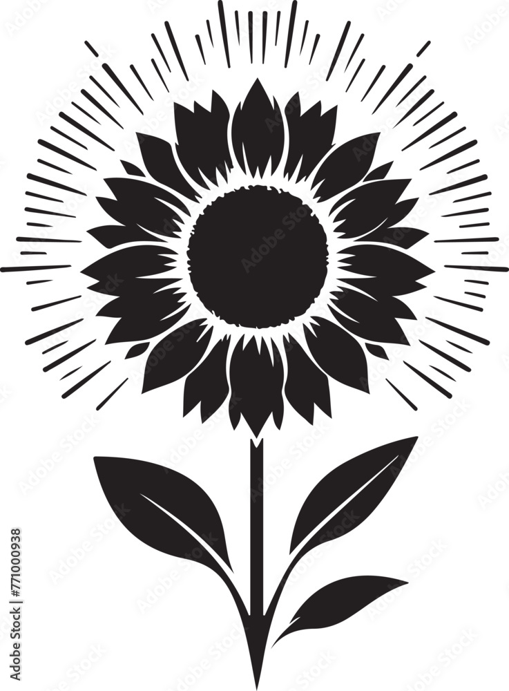 Fototapeta premium Sunflower black and white isolated icon (12).eps