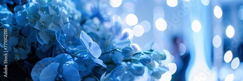 Close-up of Stunning Blue Flower Arrangement at a Corporate Gala Event Generative AI © Alex