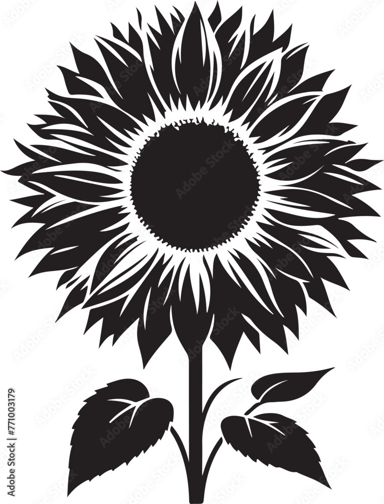 Fototapeta premium Sunflower black and white isolated icon