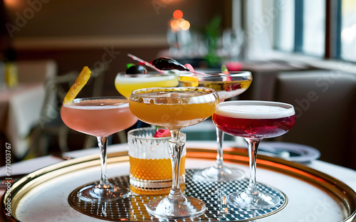 Alcoholic cocktails on the table in a restaurant close up