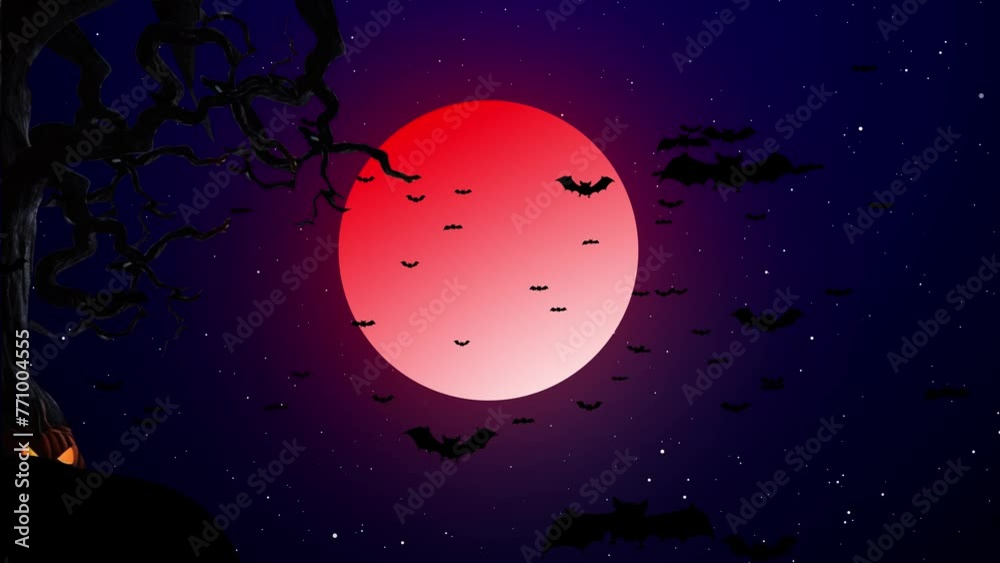 Bats Are Flying In The Sky Halloween Night With Full Moon Sky ...