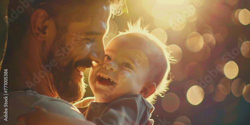 portrait of happy dad and kid playing together. father day photo concept.