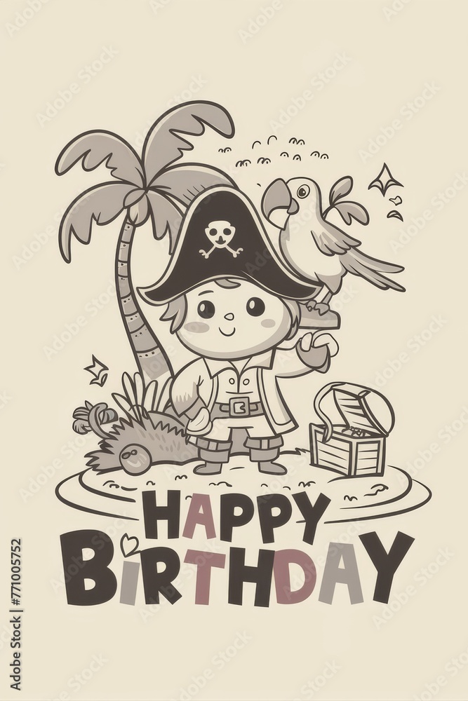 Fototapeta premium Pirate With Bird on Shoulder Drawing