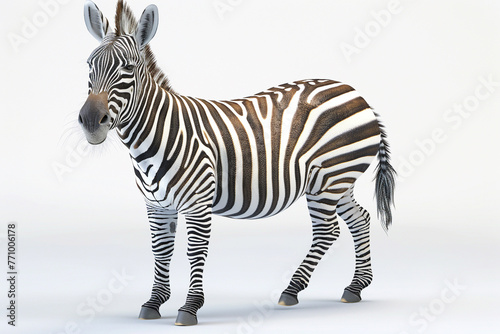 Cute and happy zebra  3D rendered  presented in new pose  isolated on white background.