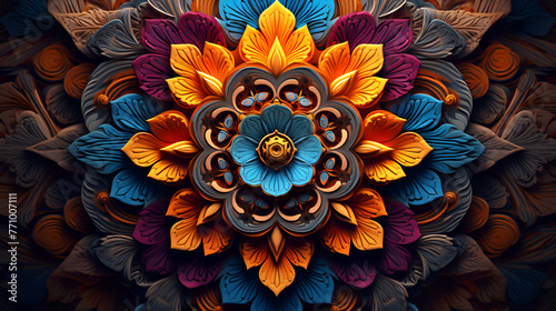 3D surreal illustration. Sacred geometry. Mysterious psychedelic relaxation pattern. photo