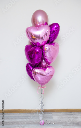 bunch of pink balloons on a white background, hearts balloons © Анастасия Жукова