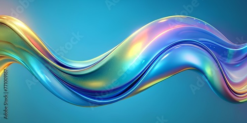 Holographic Fluid Wave Illustration blue,green, yellow, Background: A Seamless Fusion of Artistic Expression and Futuristic Design Sensibilities, Business Background © EnigmaEasel
