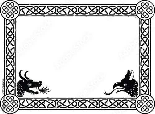 Rectangular Celtic Border Frame - Heart Knot, Dragon Head