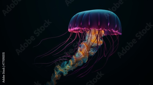 Jellyfish at the black background. Jellyfish in dark water © artisttop