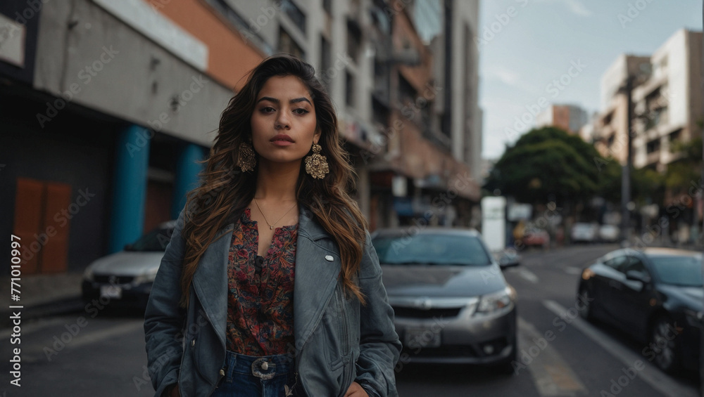 Portrait of a beautiful young brunette turkish middle eastern european model woman urban setting  